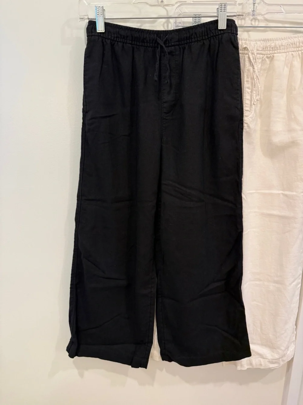 Old Navy Girls Wide Leg Linin Pants Cream Black Set Elastic Waist Pull-On - Picture 11 of 12